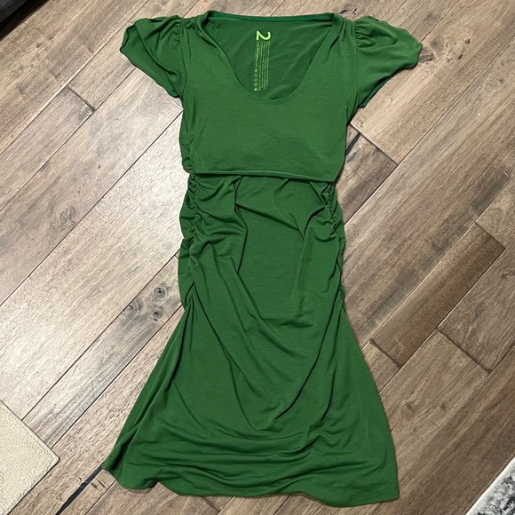 Maternity knit stretch dress with nursing overlay peek-a-boo top - Picture 2 of 8